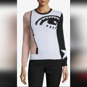 Red Valentino Intarsia Sweater Eye Lashes Star Pink Black White Round Neck Small